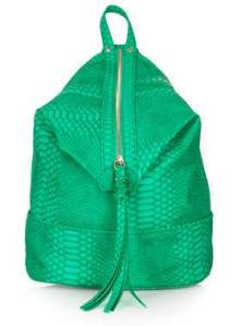 Topshop snake zip front backpack green £36